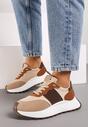 Brązowe Sneakersy przed Kostkę na Platformie z Ozdobnymi Wstawkami Benace