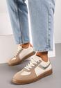 Ciemnobeżowe Sneakersy na Niskiej Platformie z Metalicznymi Wstawkami Dalivia