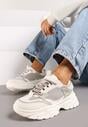 Szare Sneakersy na Platformie z Przeszyciami Pod Kostkę Benasia