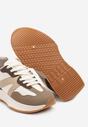 Brązowe Sneakersy na Płaskiej Podeszwie z Geometryczną Wstawką Sewla