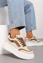 Beżowe Casualowe Sneakersy na Płaskiej Podeszwie Ozdobione Paskami Vlivana