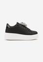 Czarno-Srebrne Sneakersy na Platformie z Aplikacją Kwiatu 3D z Cyrkoniami Navilda