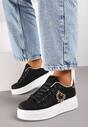 Czarne Sneakersy na Platformie z Aplikacją Serca z Cyrkonii Elisana