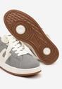 Szare Sznurowane Sneakersy na Płaskie Podeszwie Wykończone Geometrycznym Wzorem Genaria