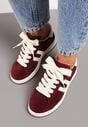Bordowe Sznurowane Sneakersy na Płaskie Podeszwie Wykończone Geometrycznym Wzorem Genaria