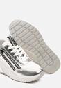 Srebrne Sznurowane Sneakersy na Koturnie Ozdobione Suwakiem i Metalicznym Wykończeniem Vlissa