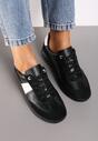 Czarno-Białe Sneakersy na Płaskiej Podeszwie ze Skóry Naturalnej Ozdobione Przeszyciami Milirea