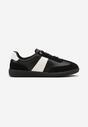 Czarno-Białe Sneakersy na Płaskiej Podeszwie ze Skóry Naturalnej Ozdobione Przeszyciami Milirea