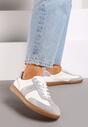 Biało-Szare Sneakersy na Płaskiej Podeszwie ze Skóry Naturalnej Ozdobione Przeszyciami Milirea