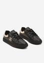 Czarno-Złote Sneakersy na Płaskiej Podeszwie ze Skóry Naturalnej z Aplikacją 3D Milisea