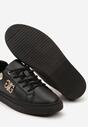 Czarno-Złote Sneakersy na Płaskiej Podeszwie ze Skóry Naturalnej z Aplikacją 3D Milisea