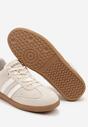 Beżowe Sneakersy ze Skóry Naturalnej na Płaskiej Podeszwie Wykończone Paskami Navinda