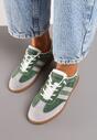 Zielono-Szare Sneakersy ze Skóry Naturalnej na Płaskiej Podeszwie Wykończone Paskami Navinda