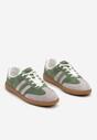 Zielono-Szare Sneakersy ze Skóry Naturalnej na Płaskiej Podeszwie Wykończone Paskami Navinda