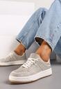 Beżowe Sneakersy na Płaskiej Podeszwie Wykończone Cyrkoniami Vlisina