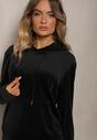 Czarny Komplet Dresowy z Weluru Spodnie z Gumką w Pasie i Bluza z Kapturem Lelaria