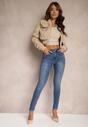 Niebieskie Jeansy Skinny High Waist z Bawełny Ozdobione Podwiniętymi Nogawkami Naviseni