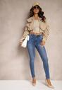 Niebieskie Jeansy Skinny High Waist z Bawełny Ozdobione Podwiniętymi Nogawkami Naviseni