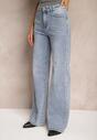 Jasnoniebieskie Jeansy z Bawełny High Waist o Szerokich Nogawkach Naviseas