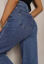 Niebieskie Bawełniane Jeansy o Kroju Dzwonów High Waist Evisari