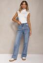 Niebieskie Jeansy z Dodatkiem Bawełny High Waist o Szerokim Kroju Navalo