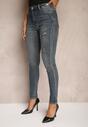 Granatowe Bawełniane Skinny Jeansy Ozdobione Przetarciami Evialyn