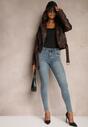 Niebieskie Jeansy Push Up o Kroju Slim High Waist z Dodatkiem Bawełny Evrinda