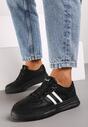 Czarno-Białe Płaskie Sneakersy Wykończone Paskami Walleria