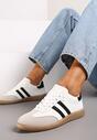 Biało-Czarne Casualowe Sneakersy na Płaskiej Podeszwie z Paskami Jereria