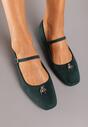 Zielone Balerinki na Płaskiej Podeszwie Wykończone z Przodu Metaliczną Aplikacją Eviane