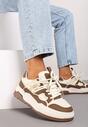 Brązowo-Beżowe Sznurowane Sneakersy na Płaskiej Podeszwie Eviline