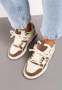 Brązowo-Beżowe Sznurowane Sneakersy na Płaskiej Podeszwie Eviline