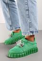 Zielone Wsuwane Sneakersy na Platformie z Kryształkami Alexelina