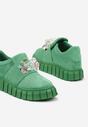 Zielone Wsuwane Sneakersy na Platformie z Kryształkami Alexelina