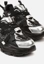 Czarno-Srebrne Sneakersy na Platformie Ozdobione Metalicznymi Wstawkami Paliefra