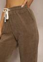 Brązowe Dresowe Spodnie z Dodatkiem Bawełny High Waist z Gumką w Pasie Pesaria