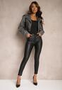 Czarne Spodnie Skinny High Waist z Dodatkiem Bawełny z Ekoskóry Nevitae