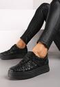 Czarne Brokatowe Sneakersy na Niskiej Platformie Nevilinna