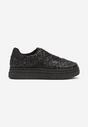 Czarne Brokatowe Sneakersy na Niskiej Platformie Nevilinna