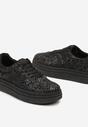 Czarne Brokatowe Sneakersy na Niskiej Platformie Nevilinna