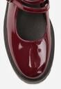 Bordowe Półbuty Lakierowane na Platformie Ozdobione Sprzączkami Nevauna