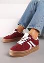 Bordowe Sneakersy na Platformie Wykończone Paskami Mivalie