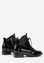 Czarne Botki Lakierowane na Płaskiej Podeszwie ze Sznurowaniem Mivalia