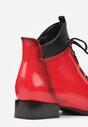 Czerwono-Czarne Botki Lakierowane na Płaskiej Podeszwie ze Sznurowaniem Mivalia