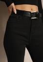 Czarne Jeansy High Waist z Paskiem z Klamrą i Podwiniętymi Nogawkami Lerialen