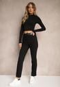 Czarne Jeansy High Waist z Paskiem z Klamrą i Podwiniętymi Nogawkami Lerialen