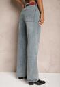 Jasnoniebieskie Bawełniane Szerokie Jeansy High Waist Ozdobione Paskiem Terilainas