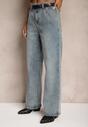 Jasnoniebieskie Bawełniane Szerokie Jeansy High Waist Ozdobione Paskiem Terilainas