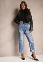 Niebieskie Jeansy o Fasonie Boyfriend z Dziurami i Ozdobnym Paskiem Meriyan