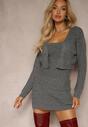 Szary Komplet Sweterkowy z Dodatkiem Wiskozy Kardigan i Sukienka na Ramiączkach Terisaes